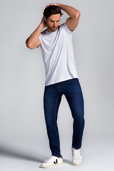 Calça Jeans Escura Slim Masculina Básica Stretch