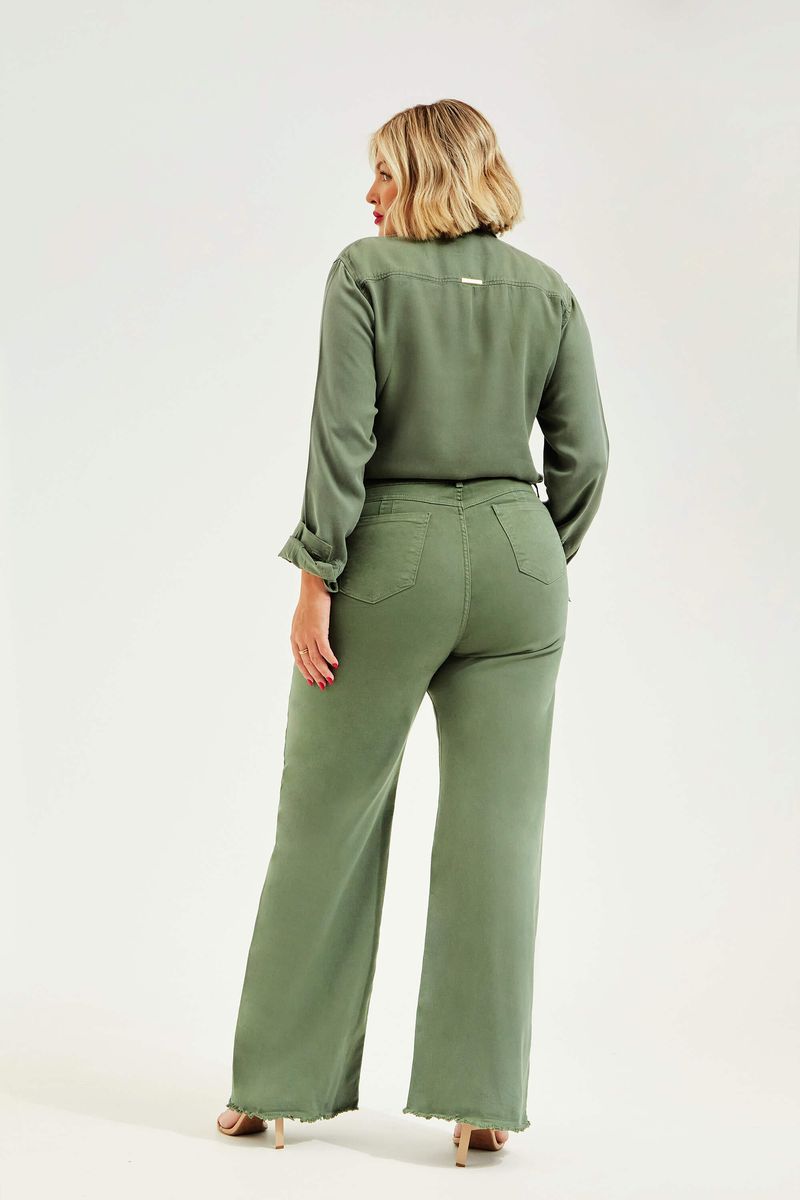 Calça Jeans Modeladora Wide Leg Verde - Modab