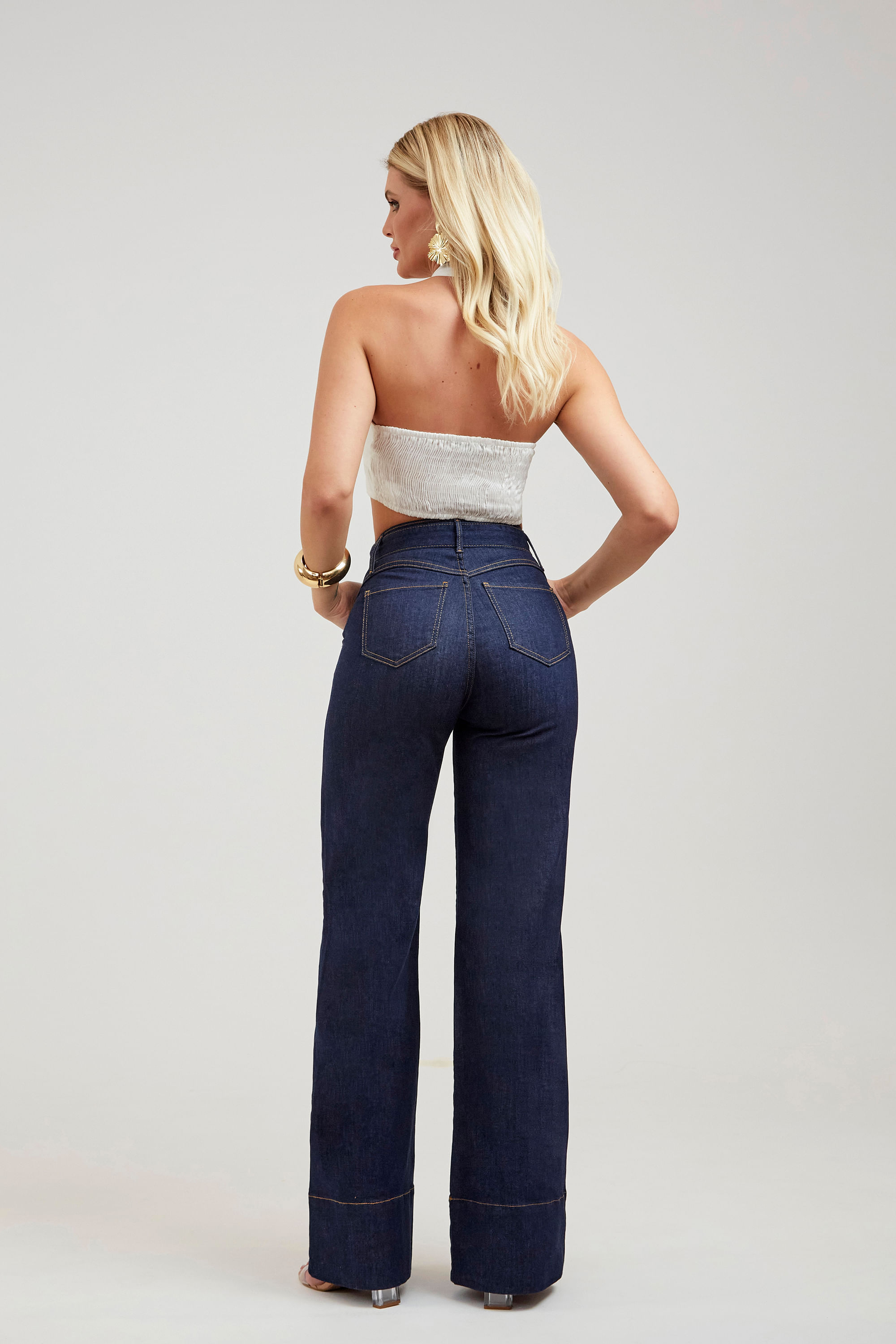 Calça Wide Leg Jeans com Cinto e Fivela Curve & Plus Size - Cor