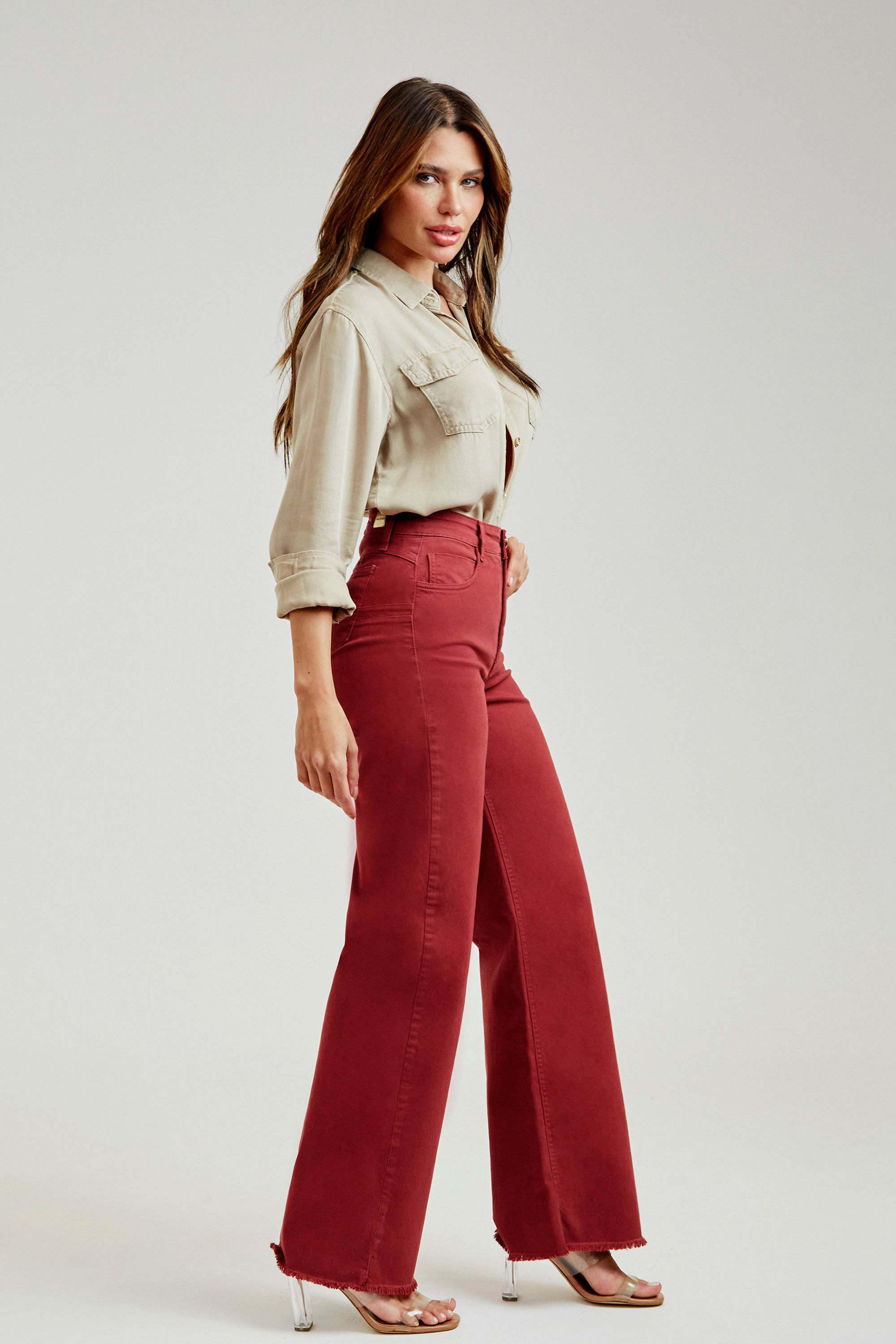 Calça Jeans Modeladora Wide Leg Red Cherry - Modab